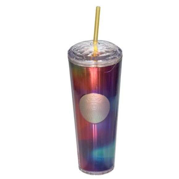 Starbucks 2021 Summer Rainbow Kaleidoscope Acrylic Tumbler 24 OZ w/Straw & Lid - Picture 1 of 9